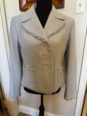 Tahari Light Blue Fringe-Trim Blazer